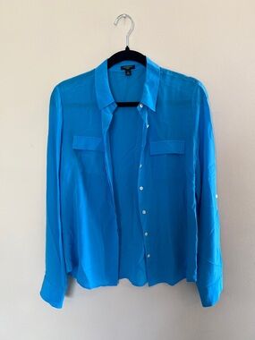 Ann Taylor Turquoise Blue Silk Button-Up Blouse